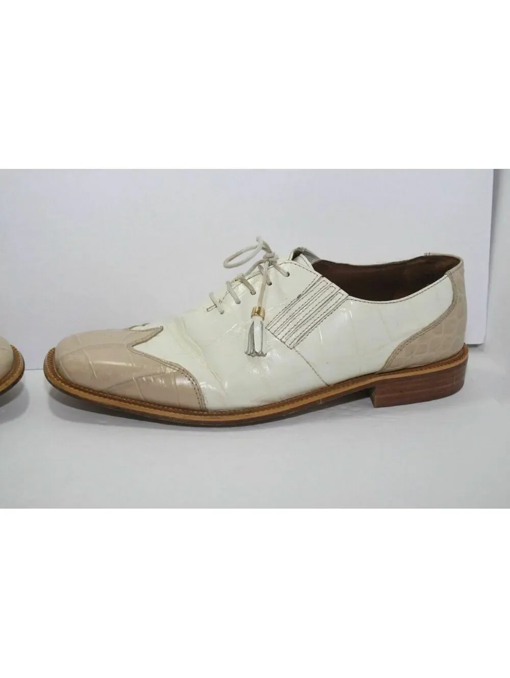 Vintage Marco Vicci Newhall Mens Size 9.5 White Dress Shoes Animal Leather